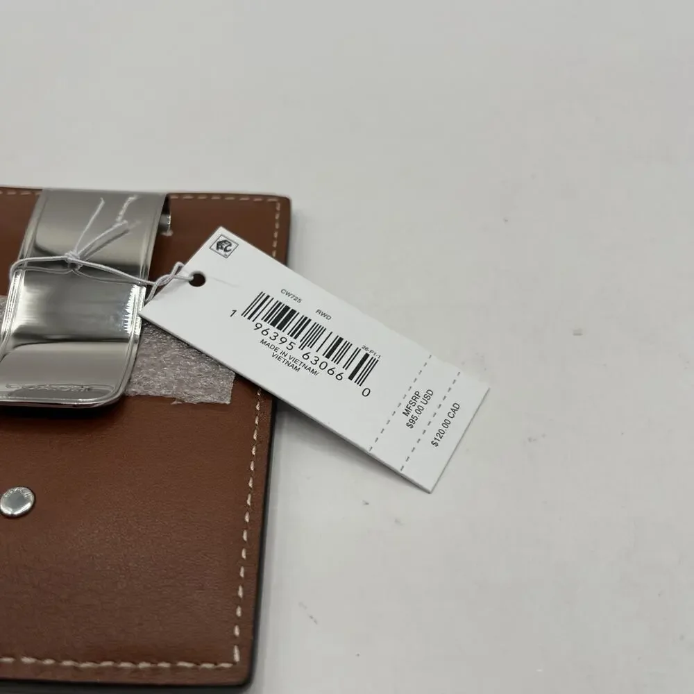 Coach Money Clip Card Case Smooth Leather Redwood Brown NWT CW725